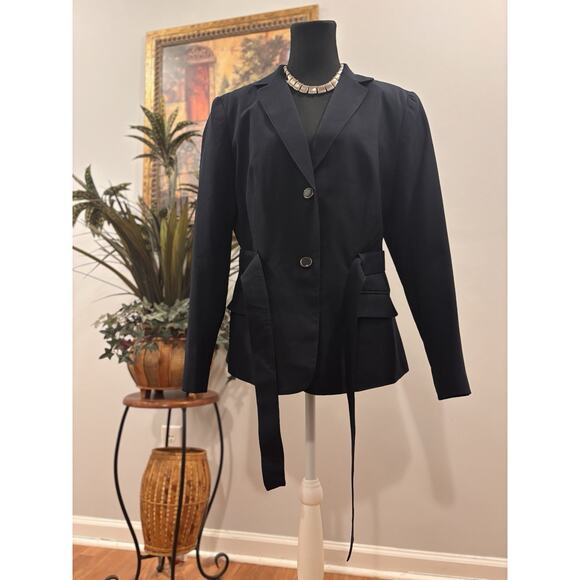 Emily Women Jacket 12 Mob Wife 2 Buttons Front Black Belted Office Siren Lined - Picture 2 of 11